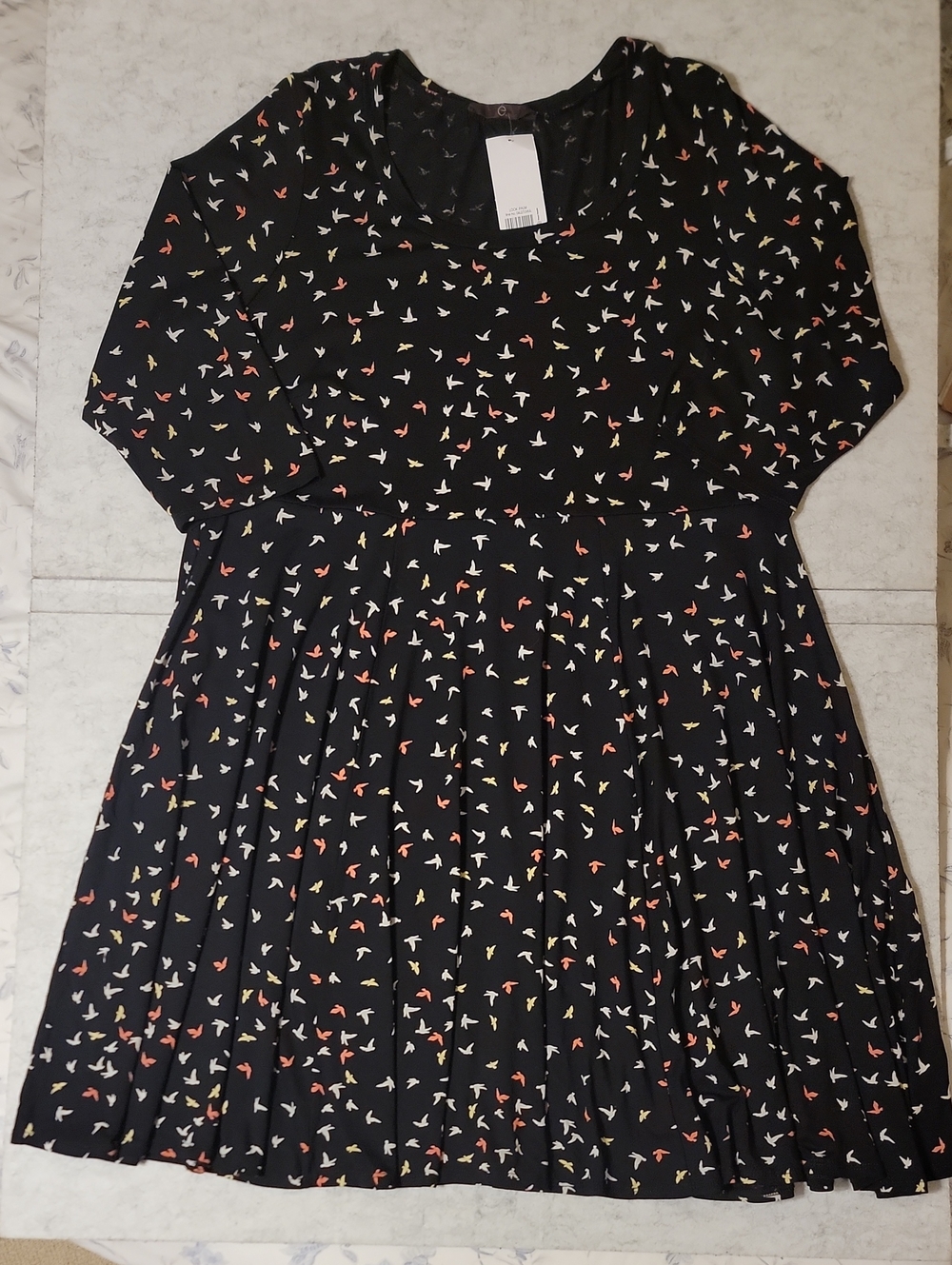 Evans NWT Plus Size 18W 20W Bird Print Viscose Midi Skater Dress Black